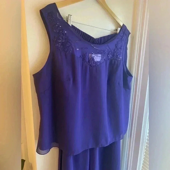Azazie Mother of the Bride Jumpsuit Pantsuit Sequins Chiffon Dress Royal Purple - Picture 5 of 9